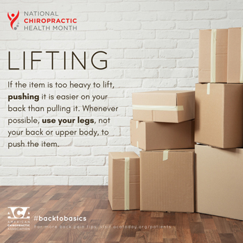 Minster Chiropractic Center advises lifting with your legs.