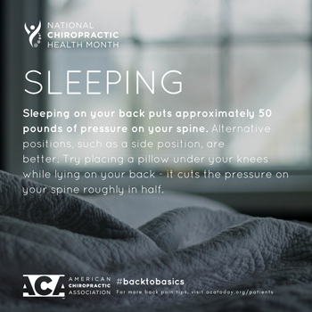 Minster Chiropractic Center recommends putting a pillow under your knees when sleeping on your back.